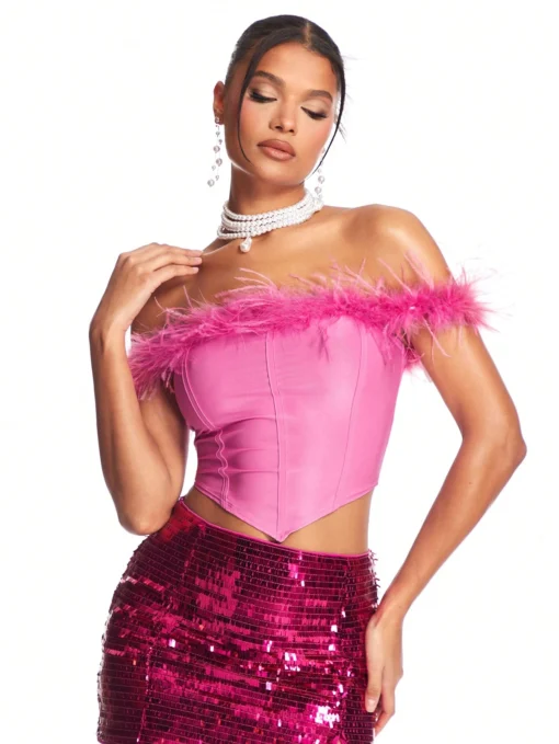 SHEIN SHEIN BAE Party Clubwear Gorgeous Celebration Casual Off-Shoulder Pink Top For Valentine's Day - Image 2