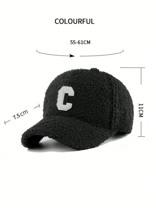 SHEIN  Unisex Plain Letter C Embroidered Fleece Warm Baseball Cap - Image 2
