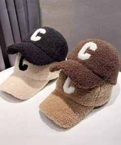 Unisex Plain Letter C Embroidered Fleece Warm Baseball Cap