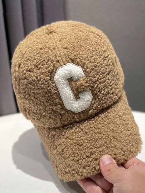 SHEIN  Unisex Plain Letter C Embroidered Fleece Warm Baseball Cap - Image 3