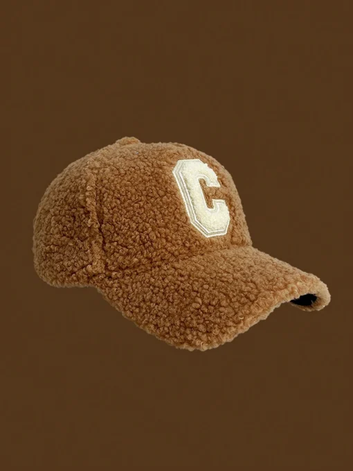 SHEIN  Unisex Plain Letter C Embroidered Fleece Warm Baseball Cap - Image 4