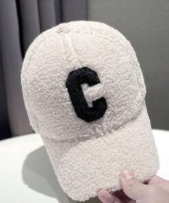 Unisex Plain Letter C Embroidered Fleece Warm Baseball Cap