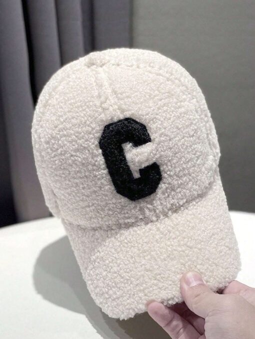 Unisex Plain Letter C Embroidered Fleece Warm Baseball Cap