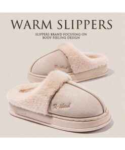 Women Furry Cuff Thick Soft Sole Anti-Slip Slippers