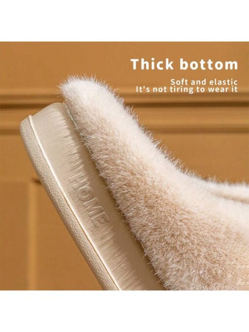 Women Furry Cuff Thick Soft Sole Anti-Slip Slippers