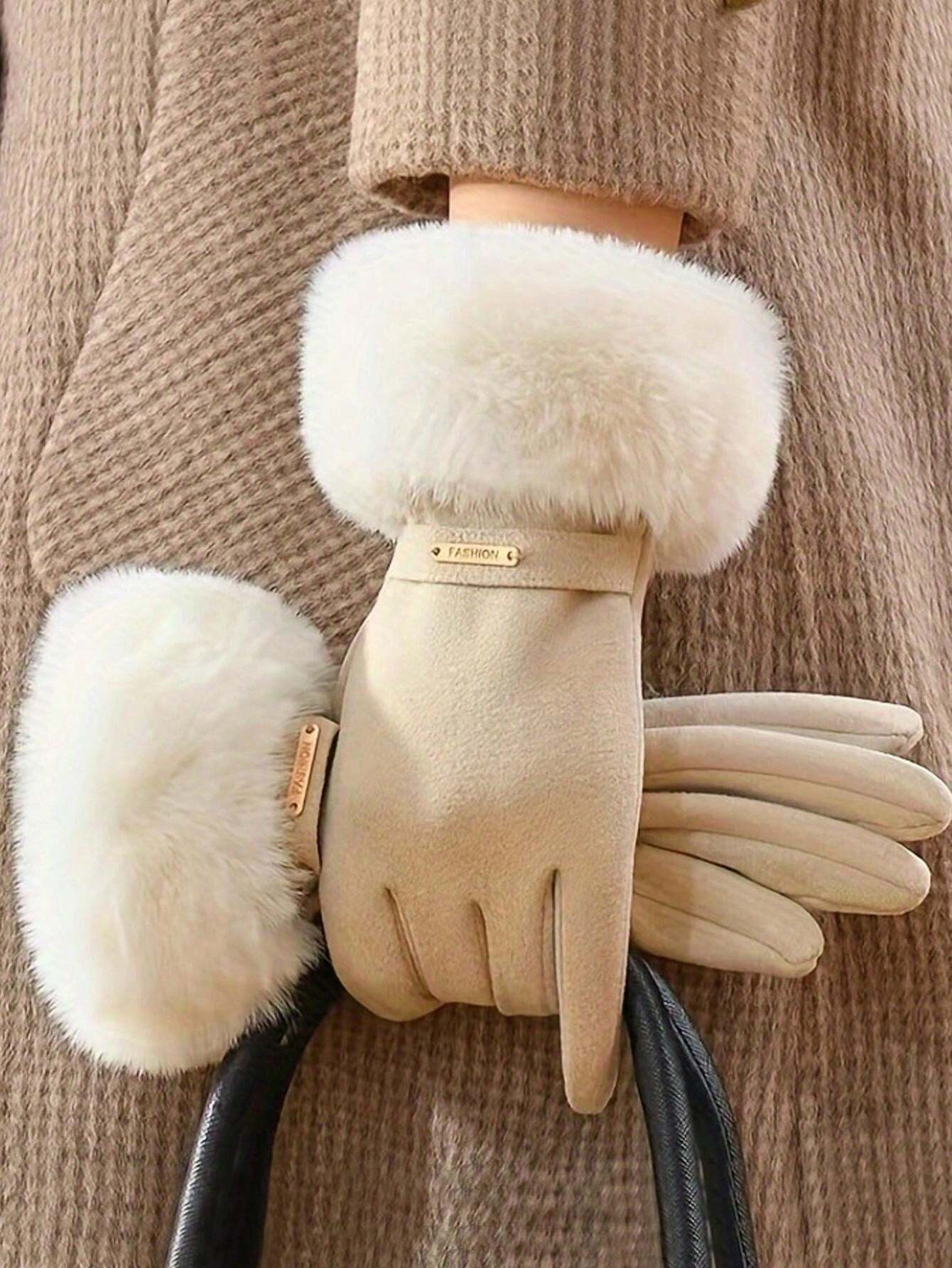 SHEIN Women's Touchscreen Gloves In Beige, Waterproof
