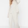 Beige Knitwear Top and Bottom Set - Stand Collar Twoaw21Au0060