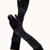 SHEIN 1 Pair Women's Black Velvet Elastic Long Elbow Length Gloves