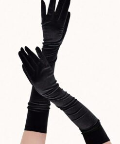 SHEIN 1 Pair Women's Black Velvet Elastic Long Elbow Length Gloves
