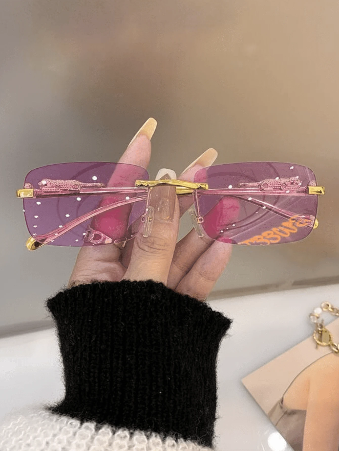 SHEIN 1 Pair Women's Fashion Metal Frame Leopard Decor Fashion Glasses - Image 3