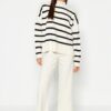 Ecru Striped Bottom-Top Set - Knitwear Trousers