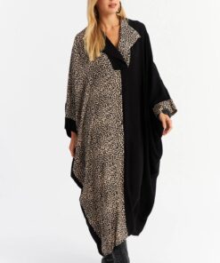 Trendyol Leopard Blocked Black Maxi Women's Dress - Camel Alo15