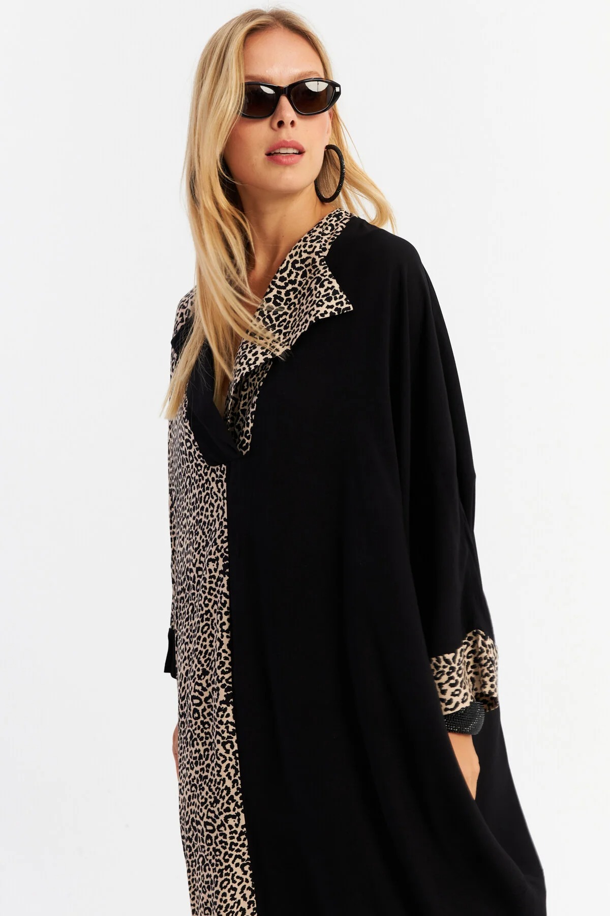 Trendyol Leopard Blocked Black Maxi Women's Dress - Camel Alo15 - Image 3