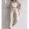 Women's Grass Detailed Shirt Pants Linen Suit