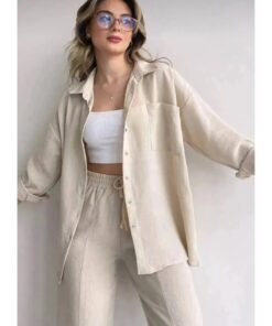 Women's Grass Detailed Shirt Pants Linen Suit
