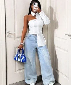 SHEIN BamGleam Fashionable Commuter Solid Color Asymmetrical Design Blouse