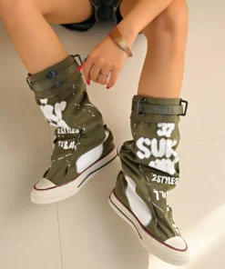 FallWinter Women's Gray Round Toe Thick Sole Flat Ankle Boots