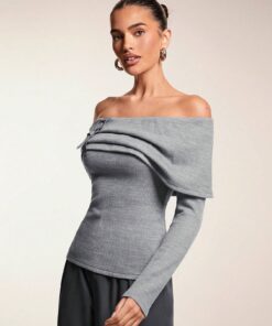 Glamine 1pc Women Off-Shoulder Leather Patch Decorated