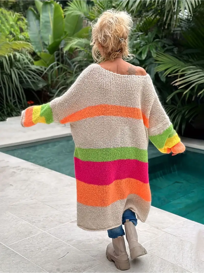 Peace Pattern Color Blocks Loose Midi Sweater Dress