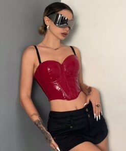 SHEIN EgrlEra Red PU Leather Sexy Backless