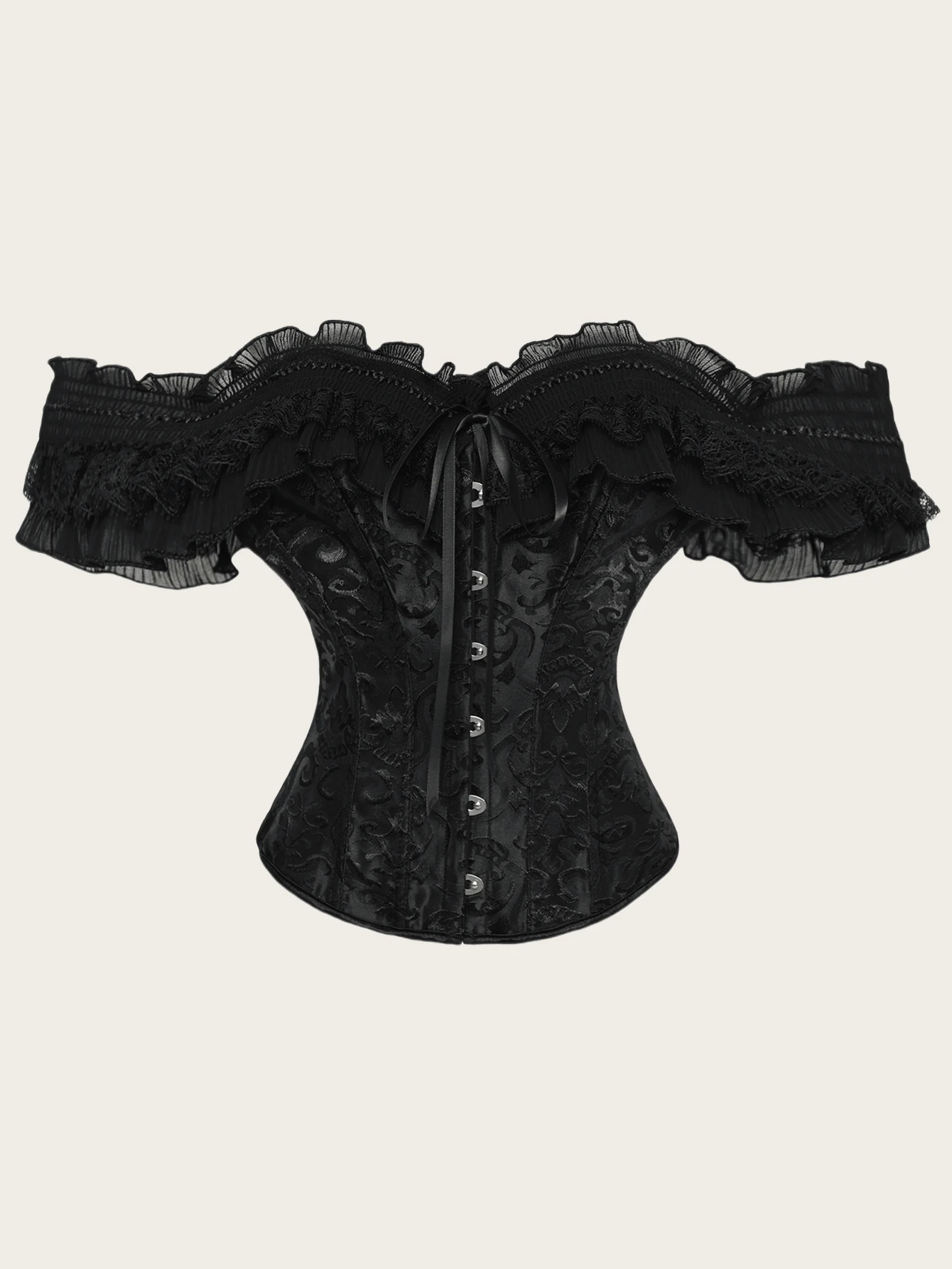 SHEIN Vintage Palace Style Jacquard Front Button, Back Cinched Waist Bodysuit