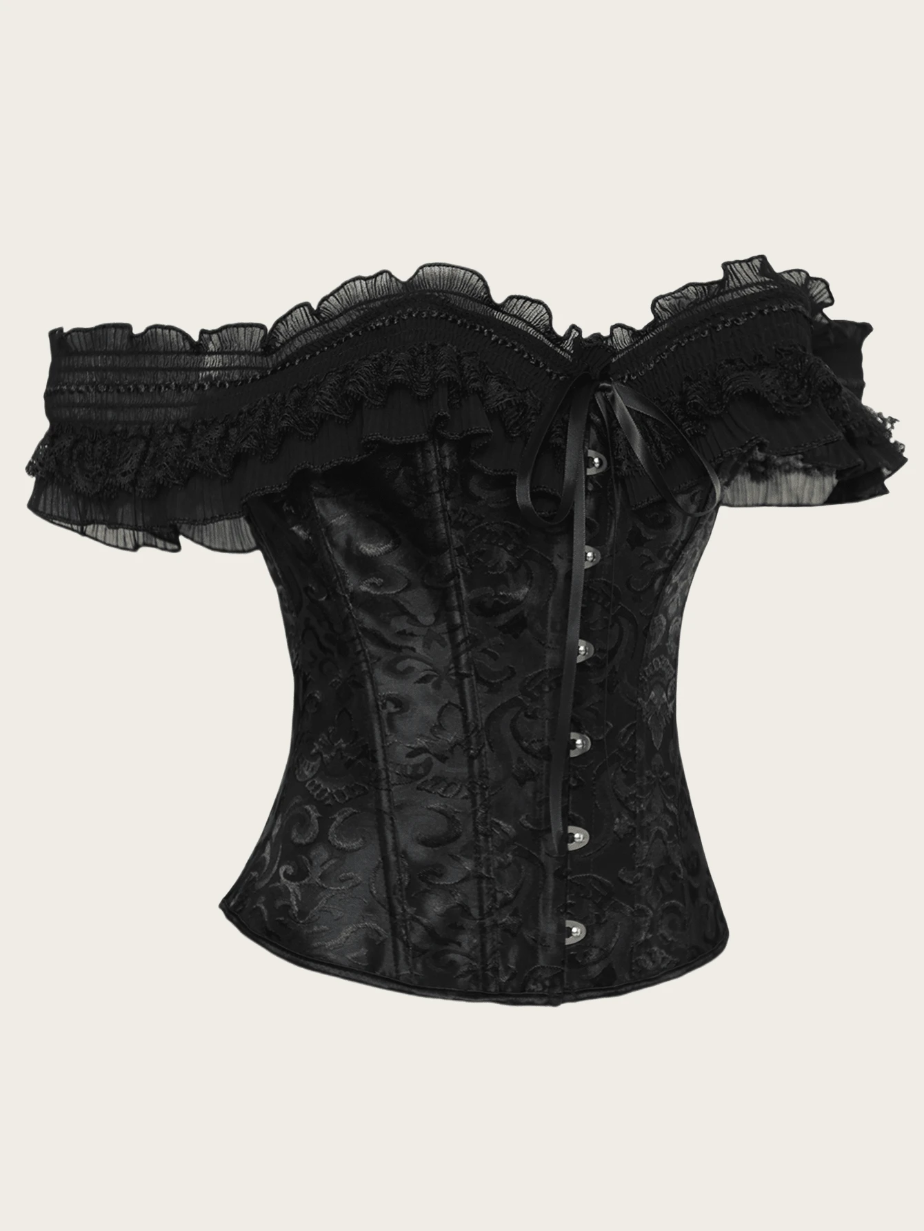 SHEIN Vintage Palace Style Jacquard Front Button, Back Cinched Waist Bodysuit - Image 2