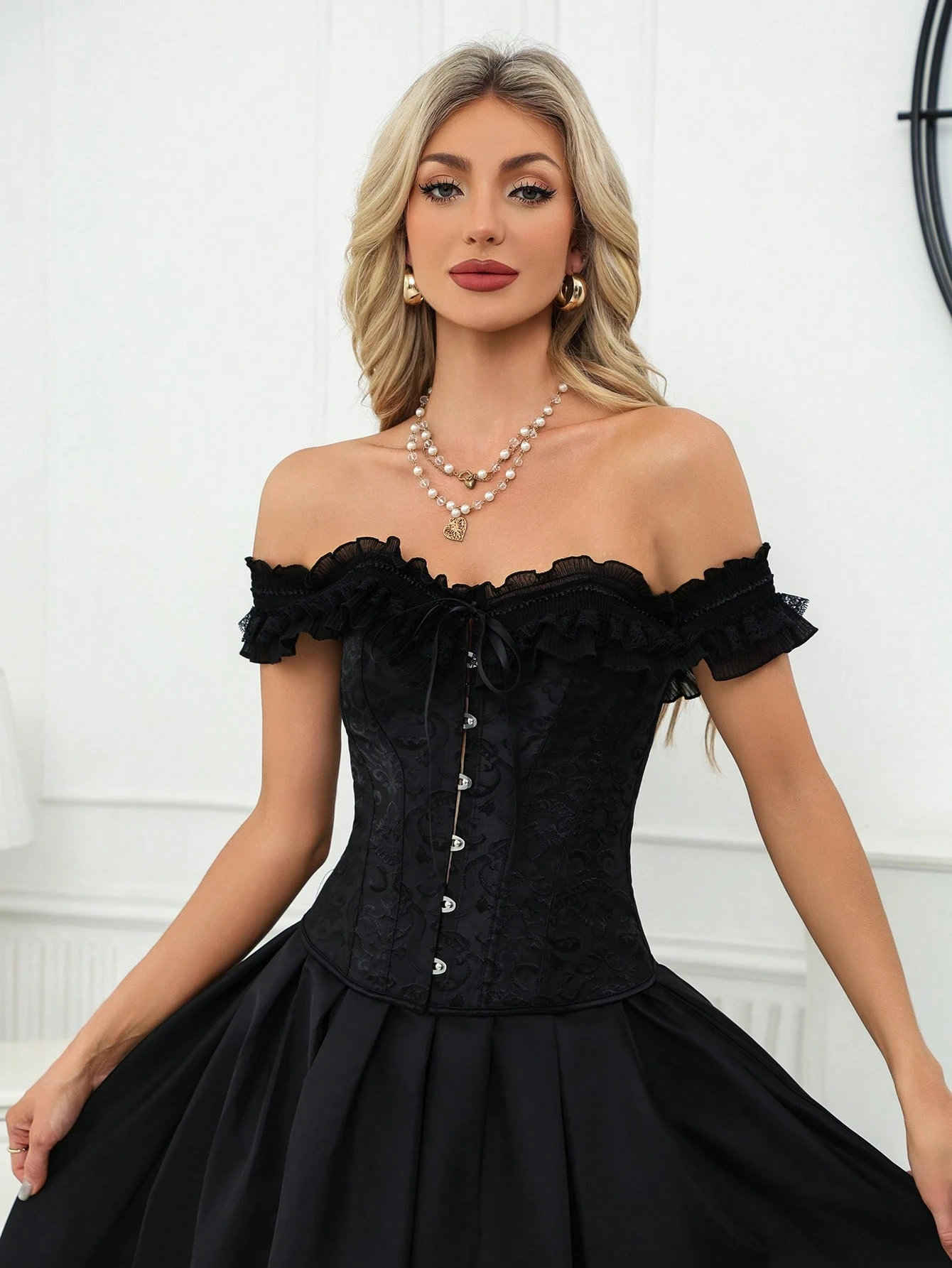 SHEIN Vintage Palace Style Jacquard Front Button, Back Cinched Waist Bodysuit - Image 3