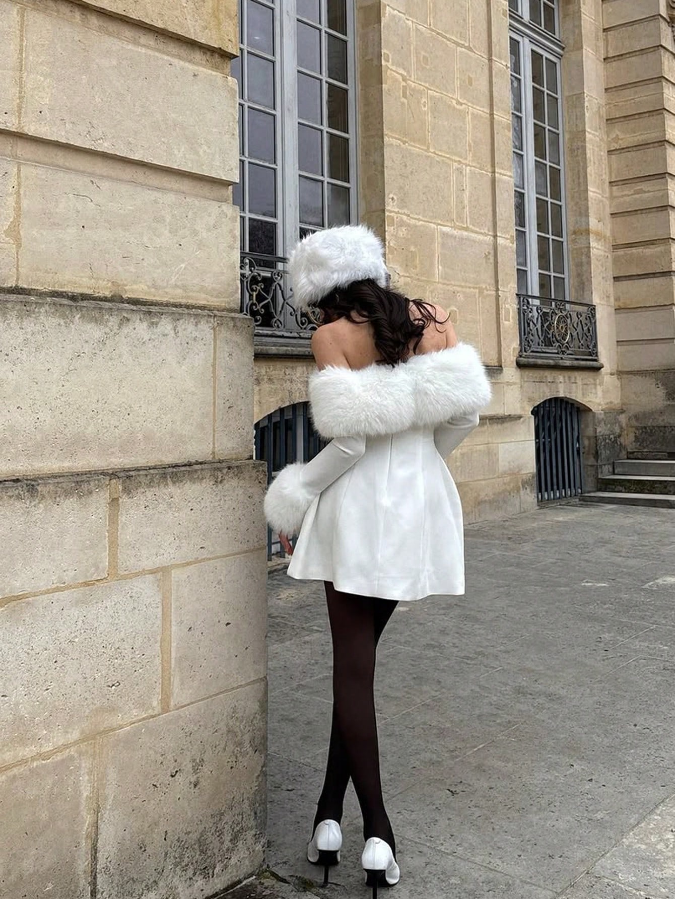 SHEIN Women's Solid Color Knitted Long Sleeve Faux Fur Collar Sexy Elegant Holiday Dress - Image 4