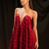 Glamine Women's Burgundy Party Dress – Rhinestone-Decorated Backless Dress