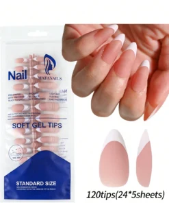 Pre-French Gel Tips - Soft Gel System 120 Pieces Of Medium Almond Nude & White