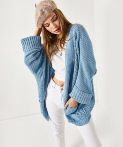 Trendyol Women's Baby Blue Thessaloniki Knitted Cardigan With Pockets Double Sleeve