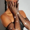SHEIN Accessories 1 Pair Shiny Crystal Fishnet Gloves, Boho Retro Style Long Gloves