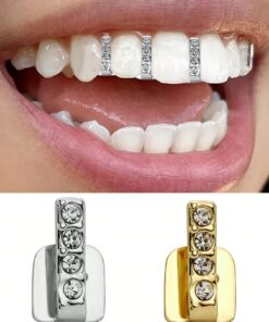 SHEIN Accessories 1pc Bar & 4 Rhinestone Single Tooth Grillz, Personalized Hip Hop Style Suitable For Men And Women Daily Wear