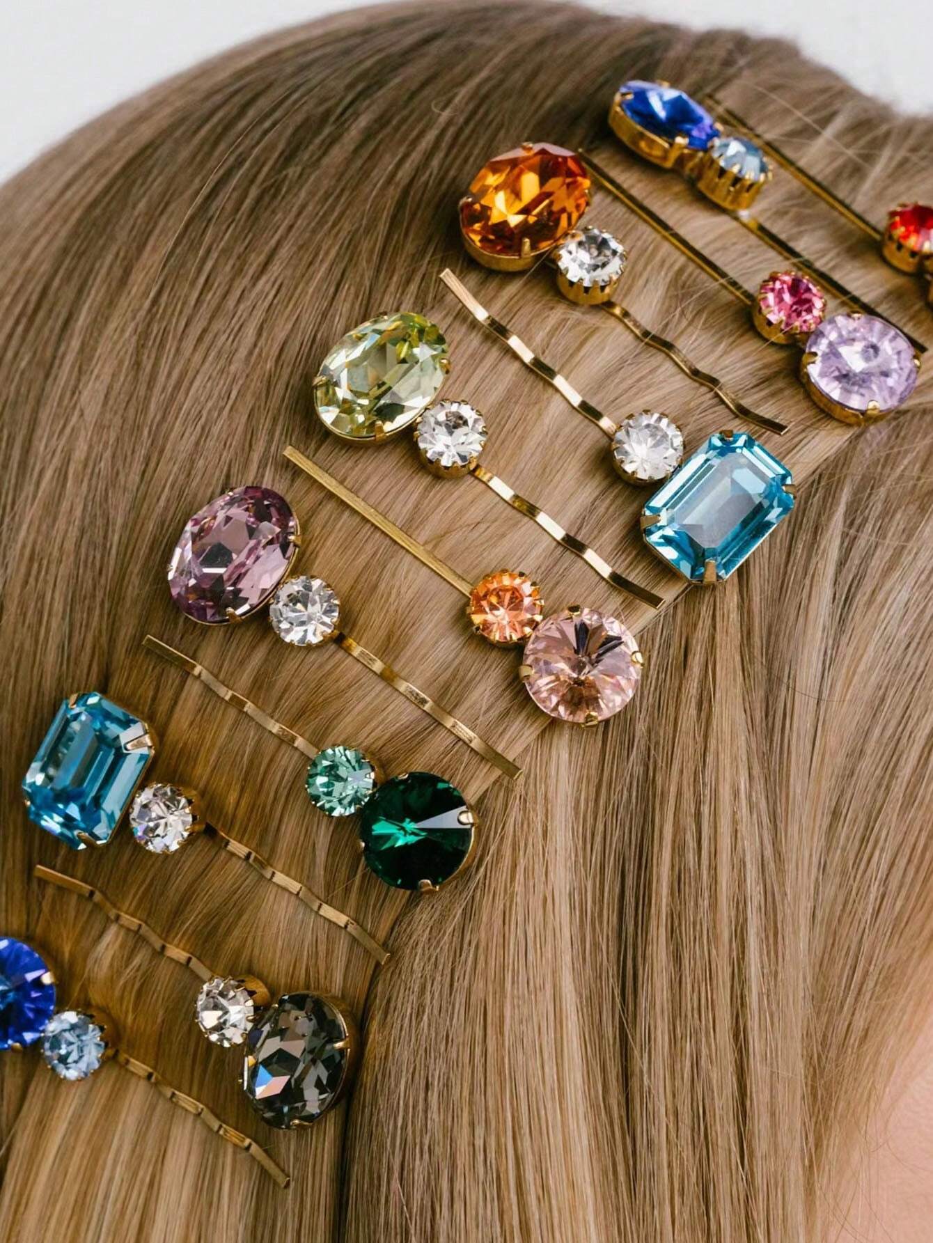 SHEIN Accessories 6pcs/Set Rhombus Pattern Shiny Bohemian Elegant Hair Clips