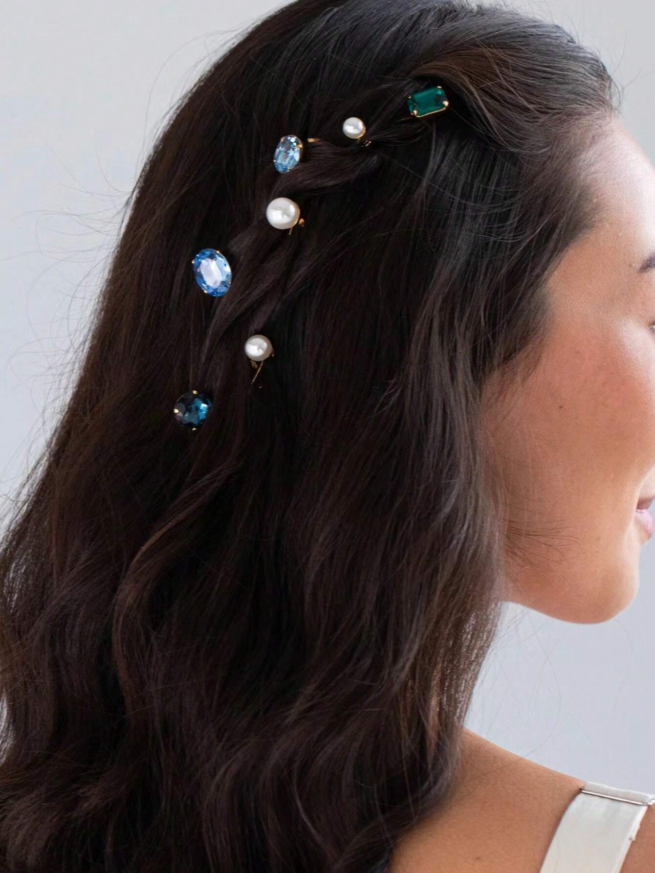 SHEIN Accessories 6pcs/Set Rhombus Pattern Shiny Bohemian Elegant Hair Clips