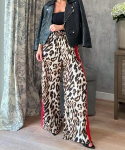 SHEIN TOPS Brown Leopard Baggy Wide Leg Women Pants Office Brunch Women Outfit Casual Outing School Teacher