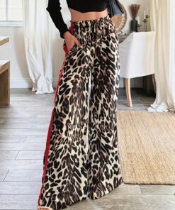 SHEIN TOPS Brown Leopard Baggy Wide Leg Women Pants Office Brunch Women Outfit Casual Outing School Teacher