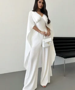 Firerie Women's Elegant Minimalist Romantic Charm Vacation V-Neck Batwing Sleeve Cinched