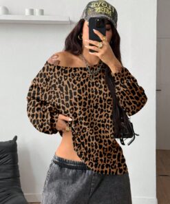 SHEIN TOPS Coolane Women's AutumnWinterAll Seasons Y2K Leopard Print
