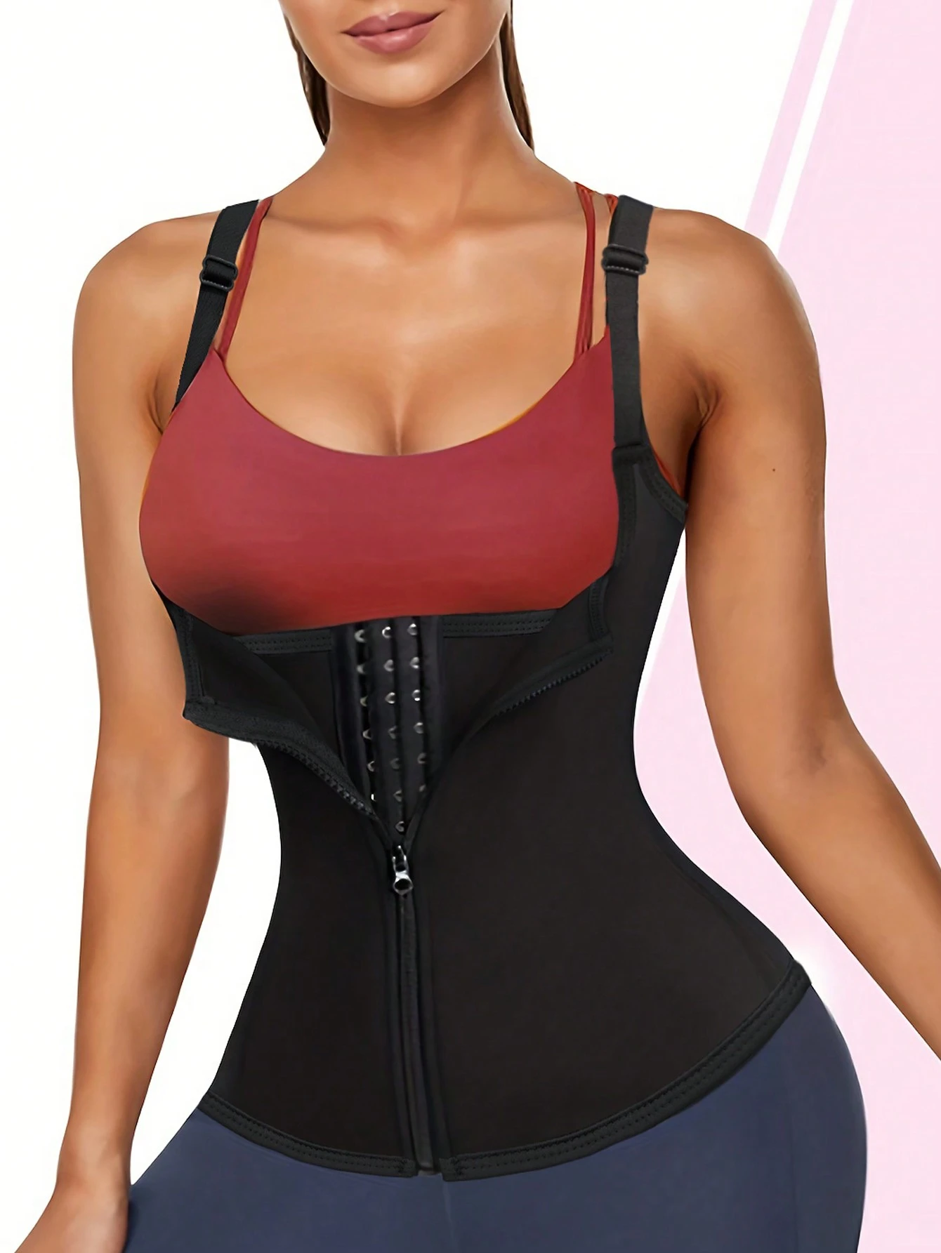 SHEIN Accessories Sports Outdoor 1pc Zipper & Hook Closure Black Camisole Shapewear Waist Trainer Corset Gym Accessories