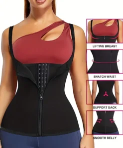 SHEIN Accessories Sports Outdoor 1pc Zipper & Hook Closure Black Camisole Shapewear Waist Trainer Corset Gym Accessories